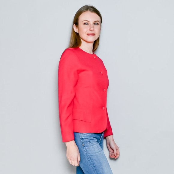 CHRISTIAN DIOR Vintage Bright Pink Collarless Blazer 4 - Picture 4 of 15